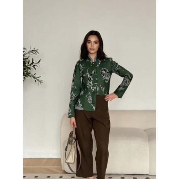 Coldwater Creek Jackets & Blazers - Coldwater Creek Olive Green Embroidered Floral Jacket – otanical Print Button-Up